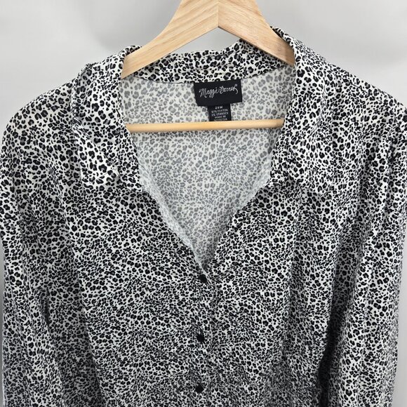 Maggie Barnes White Black Cheetah Animal Print Cotton Long Sleeved Blouse 26W - Picture 5 of 6